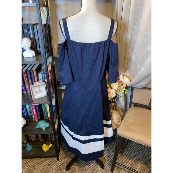 Tommy Hilfiger Preppy Navy Blue & White Cold Shoulder A-Line Dress EUC size XL - Picture 5 of 8